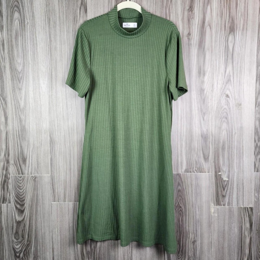 Hollister Womens XL Olive Green Ribbed Mock Neck Short Sleeve T-Shirt Dress - Picture 1 of 4